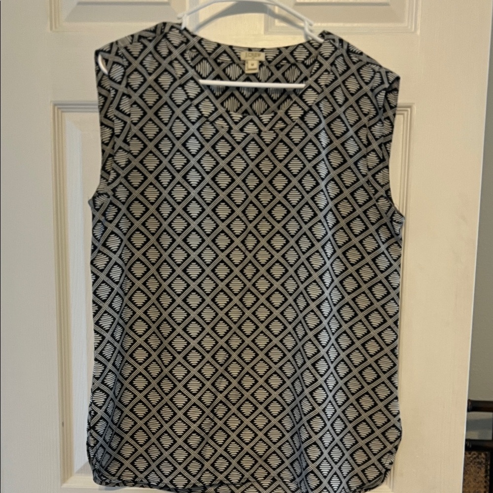 J. Crew Black and White Diamond Pattern Blouse